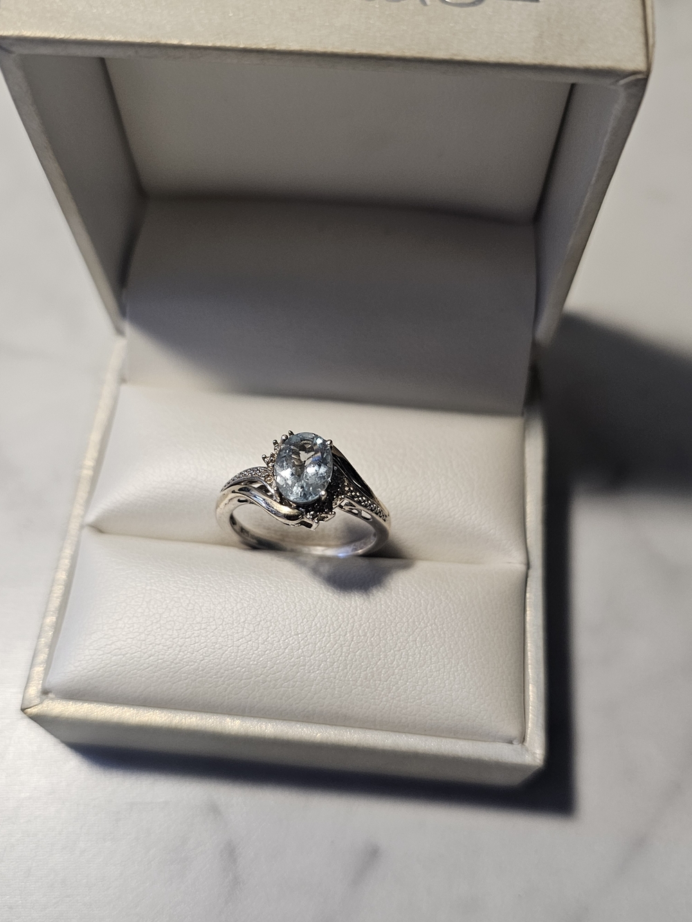 10k Solid Gold & Sterling Silver 925 Aquamarine Solitaire Ring - Size 6